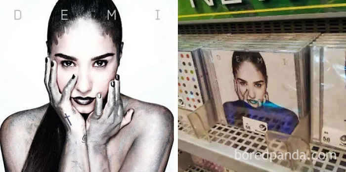 CD cover comparison of a music album in Western and Middle-Eastern markets showing differences in image presentation.