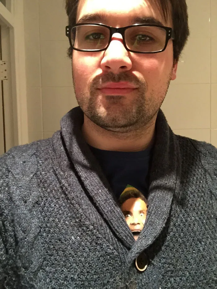 Couldn't Work Out Why I Was Getting So Many Odd Looks While Shopping This Afternoon... Then Got Home & Noticed Will Ferrell Peeking Out Of My Cardigan