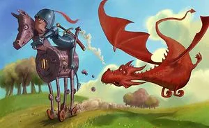 Knight Rides Steam Horse To Escape Dragon