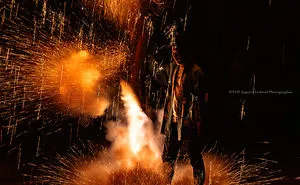 A Traditional Style Fireworks ( Tezutsu-Hanabi) At Toyokawa Summer Festival