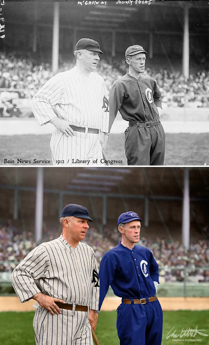 New York Giants Manager John Mcgraw With Chicago Cubs Star Johnny Evers, 1912