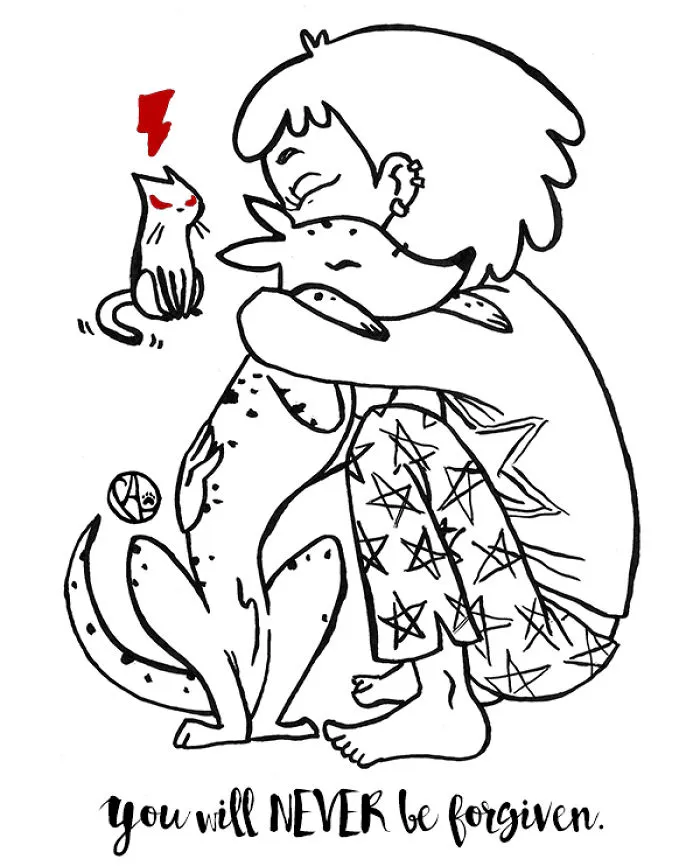 My Girlfriend Illustrates Our Life With 3 Cats And A Dog