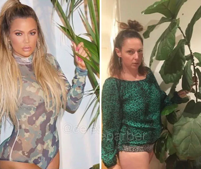 Woman Continues To Hilariously Recreate Celebrity Instagram Photos (76 Pics)