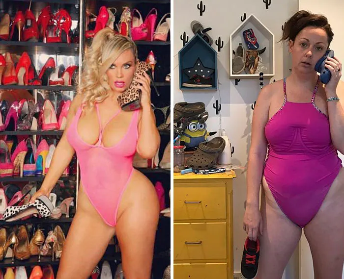 Woman Continues To Hilariously Recreate Celebrity Instagram Photos (76 Pics)