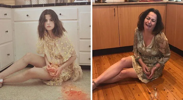 Woman Continues To Hilariously Recreate Celebrity Instagram Photos (76 Pics)