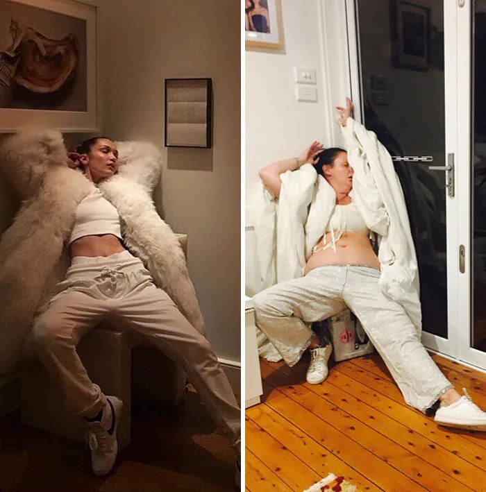 Woman Continues To Hilariously Recreate Celebrity Instagram Photos (76 Pics)