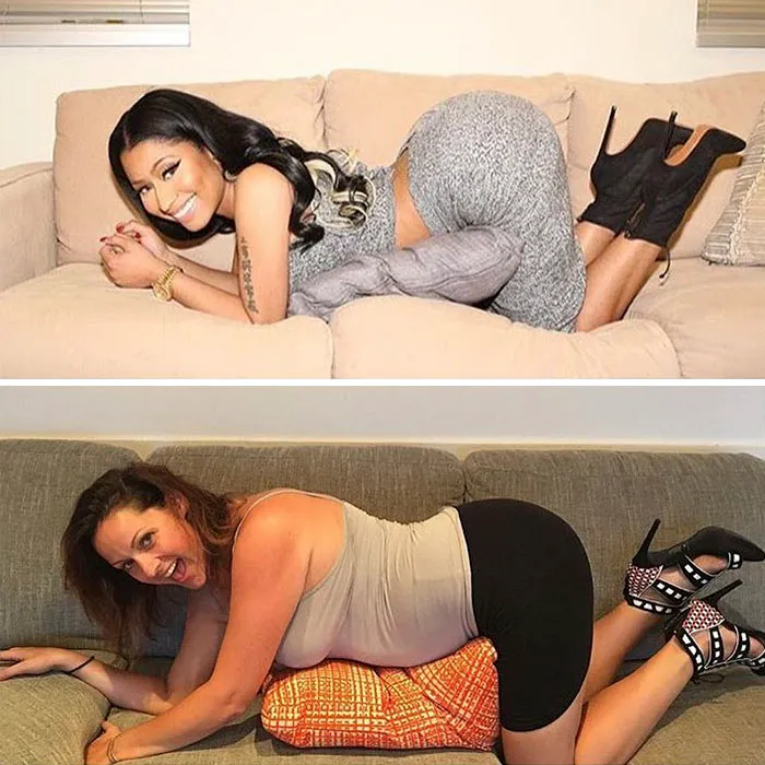 Woman Continues To Hilariously Recreate Celebrity Instagram Photos (76 Pics)