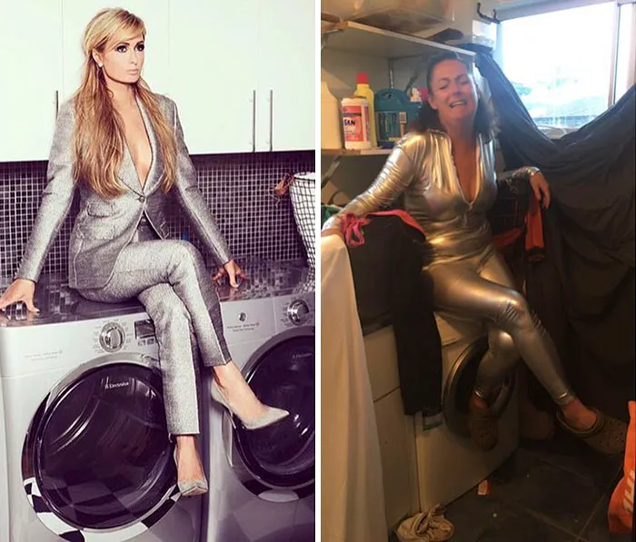 Woman Continues To Hilariously Recreate Celebrity Instagram Photos (76 Pics)