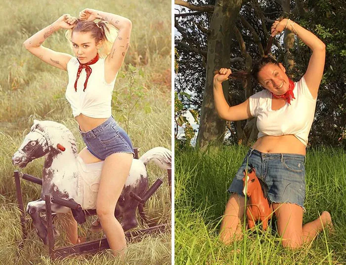 Woman Continues To Hilariously Recreate Celebrity Instagram Photos (76 Pics)
