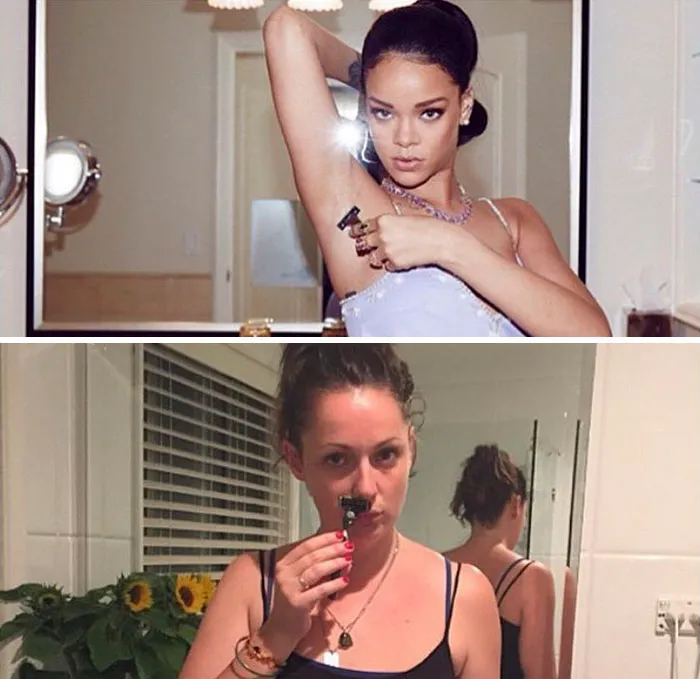 Woman Continues To Hilariously Recreate Celebrity Instagram Photos (76 Pics)