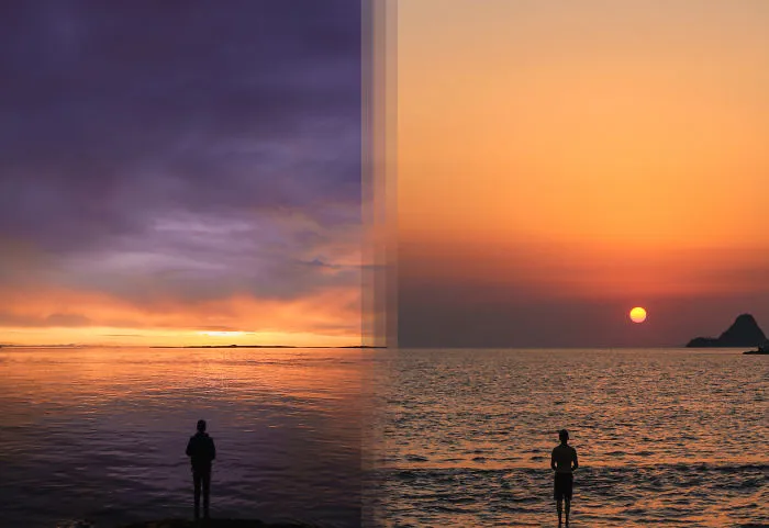 Sunrise On Vancouver Island In Canada Vs Sunrise On Poros Island In Greece