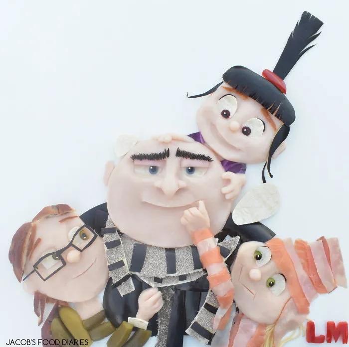 Gru, Margo, Edith & Agnes From Despicable Me 3 - Mash Potato, Smoked Salmon, Ham Pickles, Wild Rice (This Was Made For A Competition And Not For My Son To Eat)