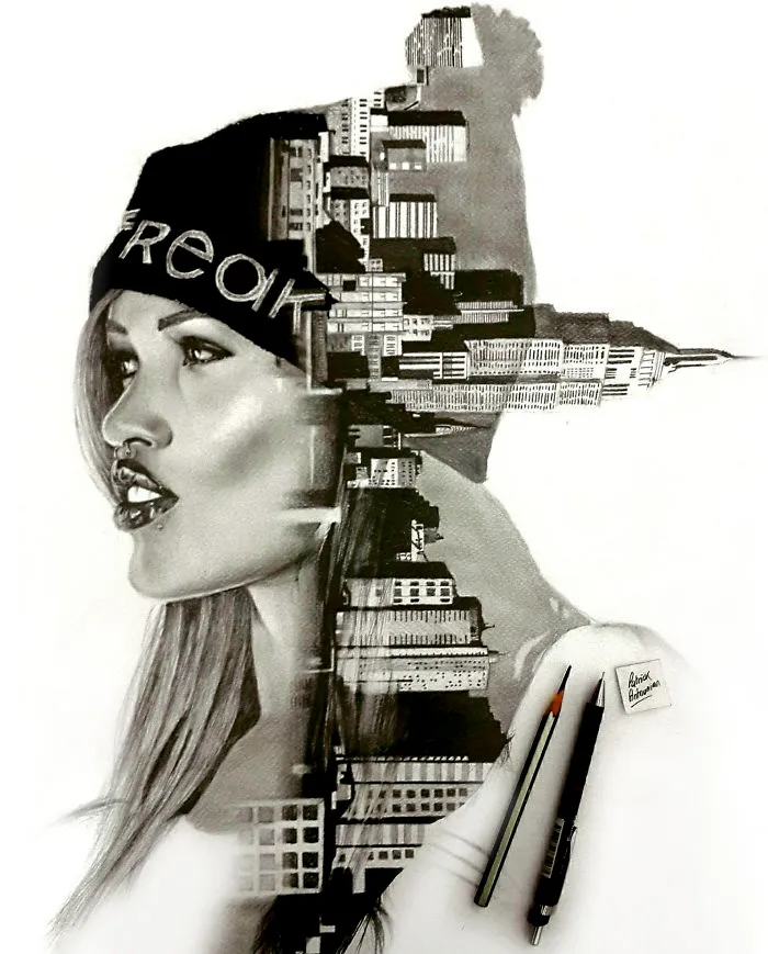 I Merge Buildings And People In My Double Exposure Drawings