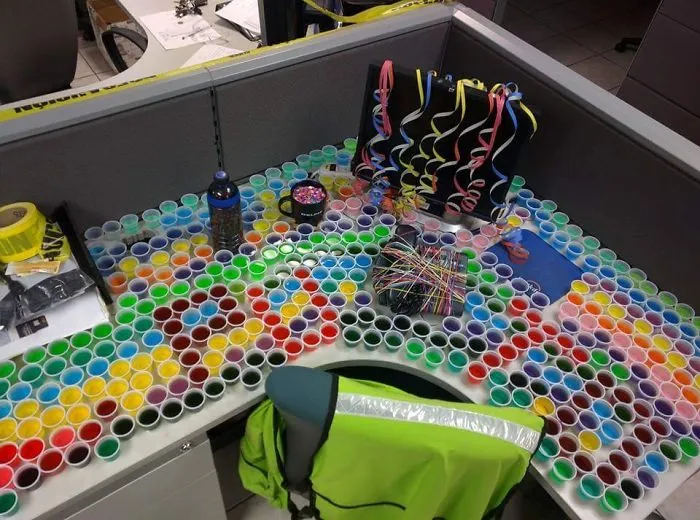 When Our Coworker Left Us With His Work For Two Weeks, This Was Out Revenge. Nearly 500 Glasses