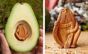 Most People Throw Away Avocado Pits, But This Artist Carves Them Into Magical Forest Creatures
