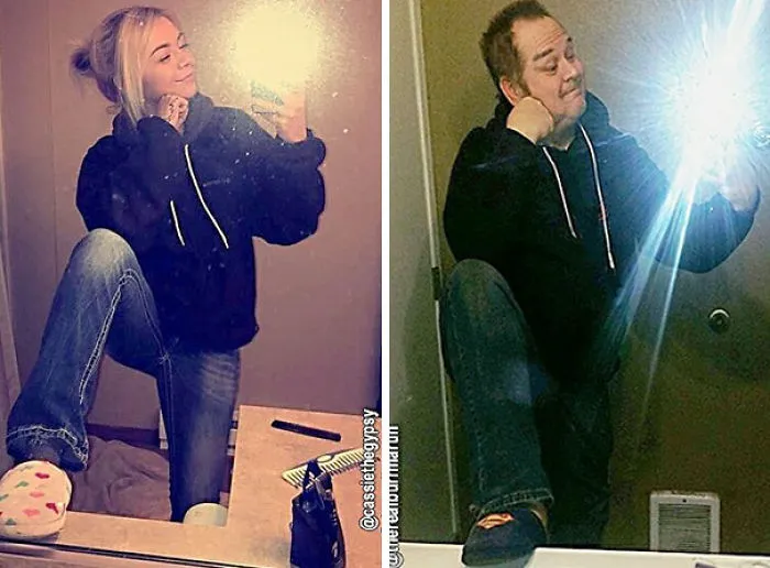 Este padre trolea a su hija recreando sus selfies atrevidos, y consigue el doble de seguidores que ella (3ª parte)