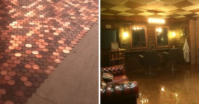 4 Weeks To Create 20 Square Metres Of 
2 Pence Coin Flooring With Glass Cast Resin