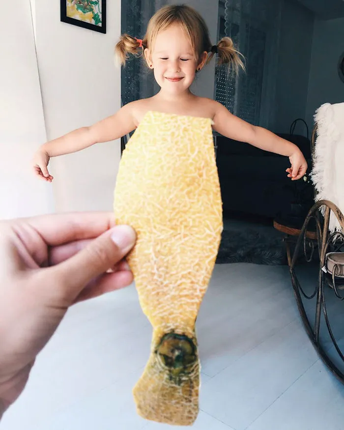 Mom "Dresses" Her Daughter In Food And Flowers Using Forced Perspective, Becomes Internet Star