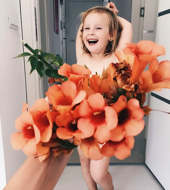 Mom "Dresses" Her Daughter In Food And Flowers Using Forced Perspective, Becomes Internet Star