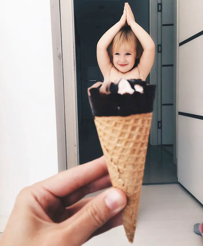 Esta madre "viste" a su hija con flores y comida usando la perspectiva forzada, y triunfa en internet