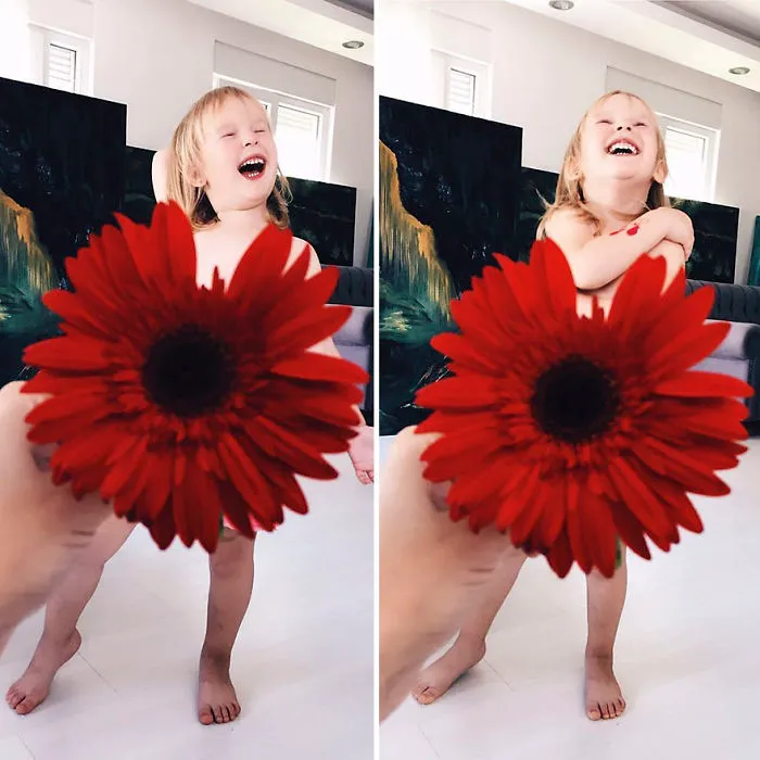 Mom "Dresses" Her Daughter In Food And Flowers Using Forced Perspective, Becomes Internet Star