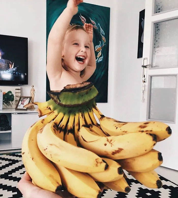 Mom "Dresses" Her Daughter In Food And Flowers Using Forced Perspective, Becomes Internet Star