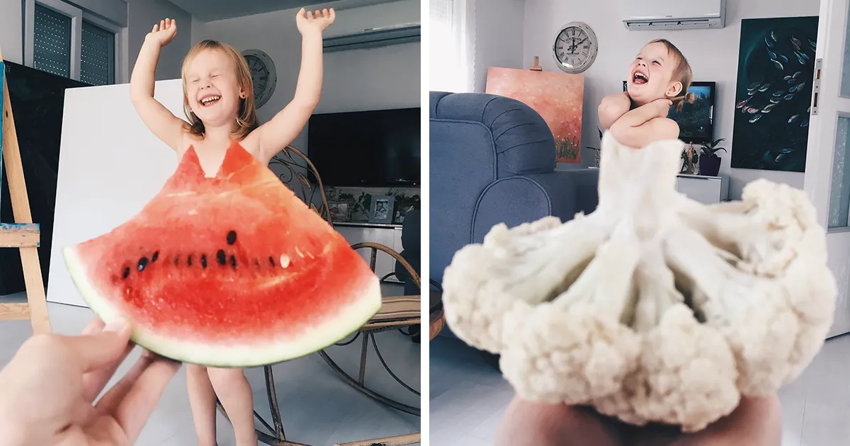 Esta madre "viste" a su hija con flores y comida usando la perspectiva forzada, y triunfa en internet
