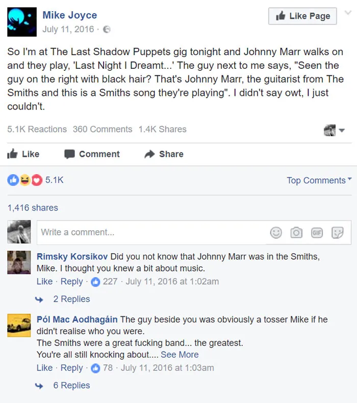 The Drummer Of The Smiths Is Told A Fact