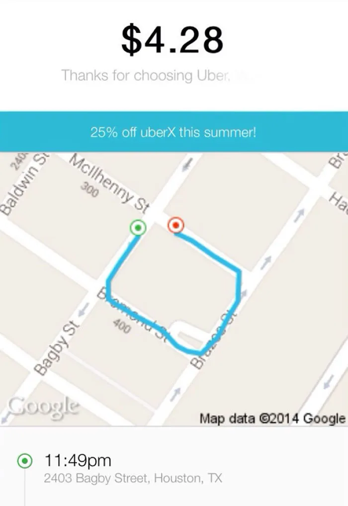 Después De Una Noche De Beber Bastante, Me Desperté Para Descubrir Que Había Hecho Un Viaje En Taxi Bastante Innecesario. Gracias Uber Por Restregármelo Por La Cara Con El Mapa Detallado