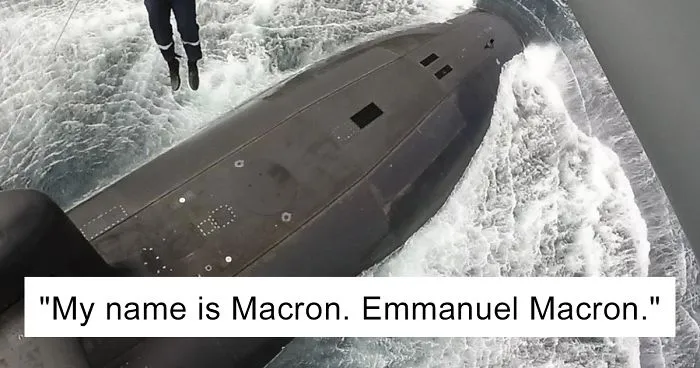 French President Macron Casually Lands On Nuclear Submarine Like James Bond, And Internet Can't Handle It