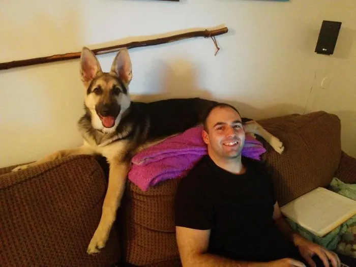 Bf With Our Dog Who Thinks She's A Cat