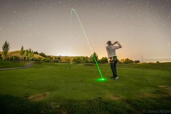 Long Exposure Of An Illuminated Golf Ball Shot