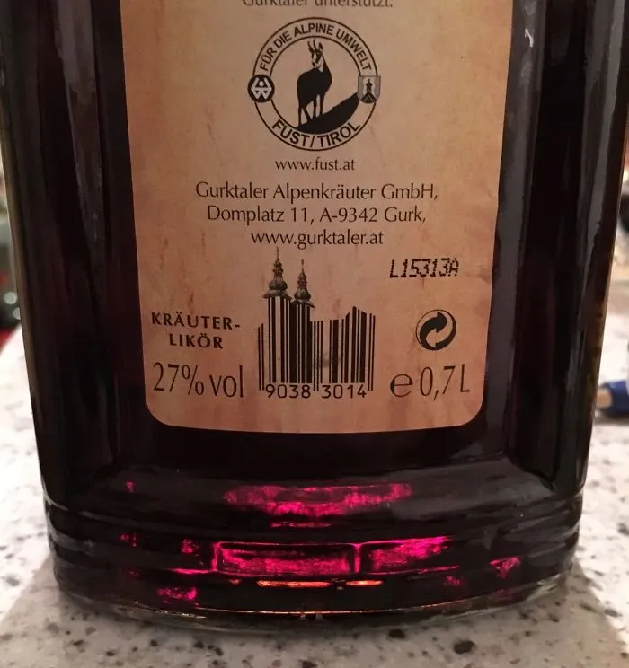 Barcode On A Herb Liquer From Austria