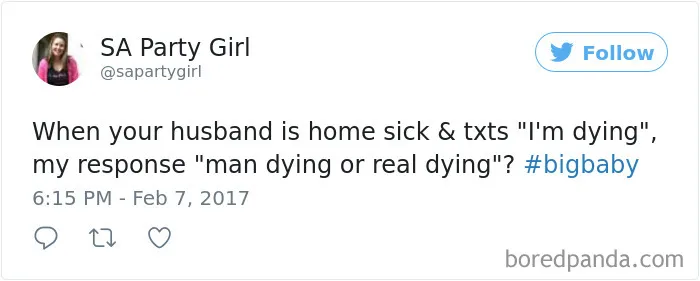 45 Hilarious Posts About Husbands Who Catch A Cold And Think They're Dying
