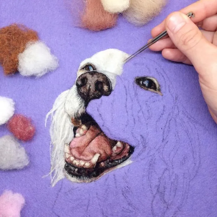 Artist Uses Needle And Wool To "Paint" Realistic Portraits Of Animals