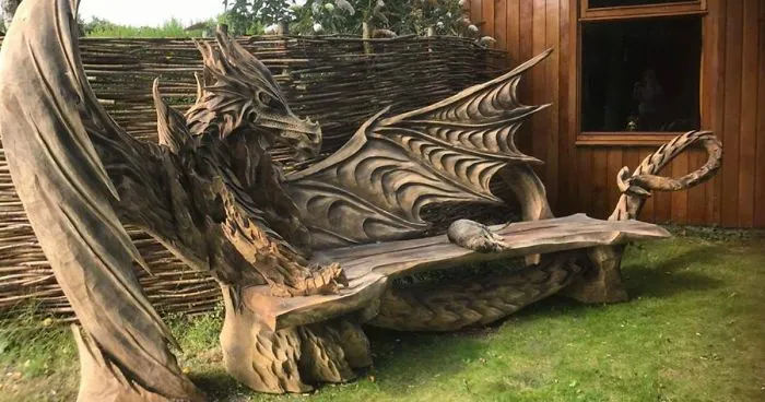 This Incredible Dragon Bench Was Carved Using A Chainsaw