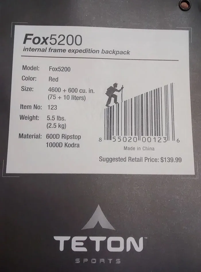Little Guy Hiking Up A Bar Code On My Hiking Pack