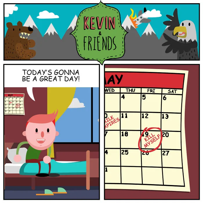 I Created Dark Comics About A Horrible Optimist Kevin (12 New Pics)