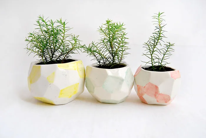 Set Of Multicolor Faceted Planters