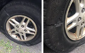 Woman Posts Pics Of Her 'Slashed Tire' On Twitter, But Someone Quickly Proves She's Lying And It's Hilarious