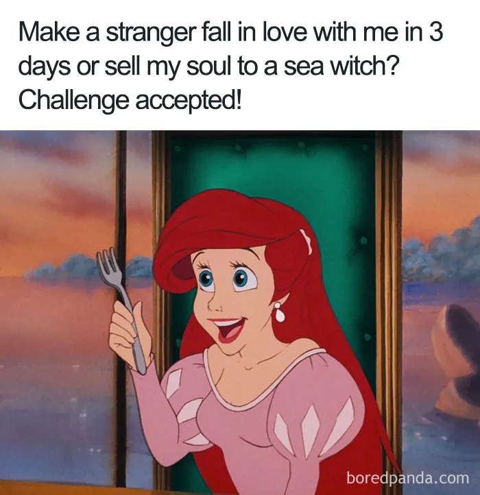 Cartoon logic: character holding a fork as a comb, determined expression.