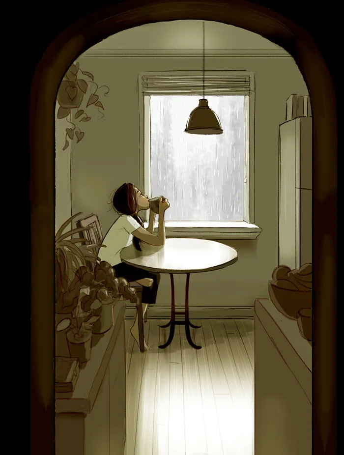 Disfrutar de una taza de té mientras ves llover