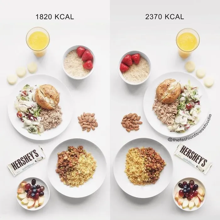 Each Side Has The Same Amount Of Food But The Left Side Has 550 Calories Less Than The Right