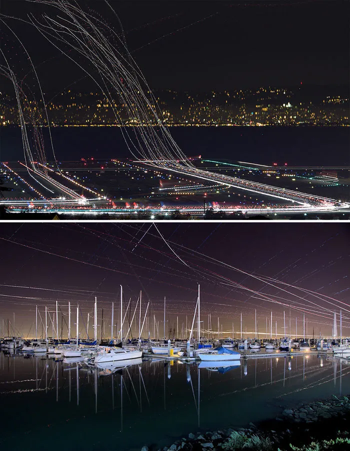 Long Exposure Of Air Traffic Above San Francisco