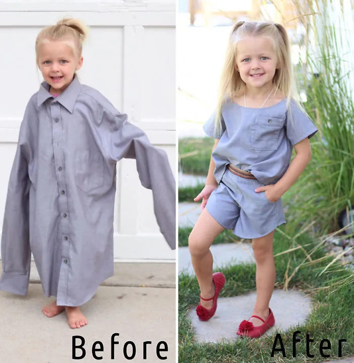 Genius Mom Uses Husband's Old Shirts To Make Dresses For Her Daughters, And Result Is Amazing