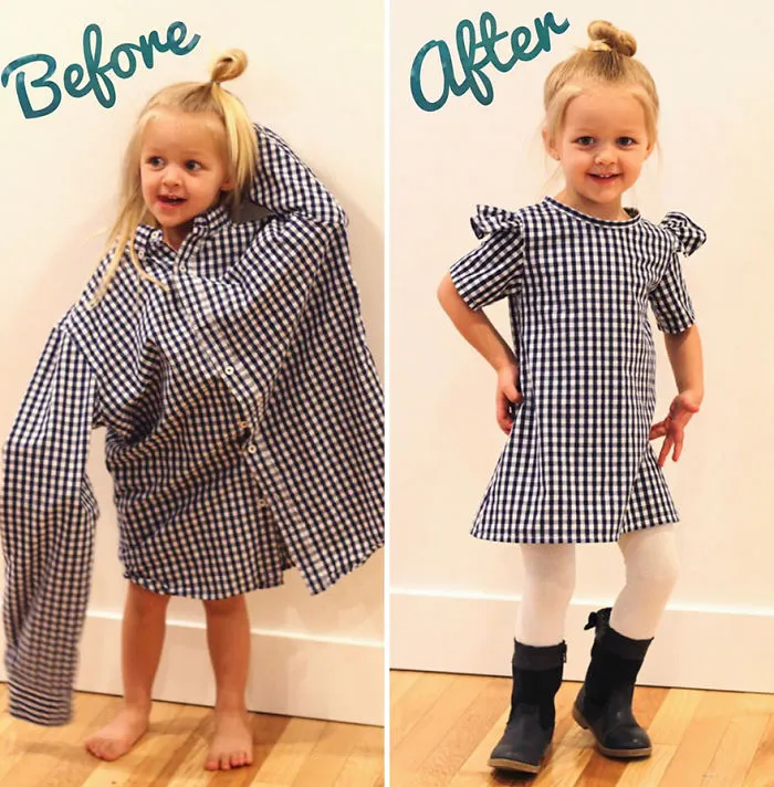 Genius Mom Uses Husband's Old Shirts To Make Dresses For Her Daughters, And Result Is Amazing