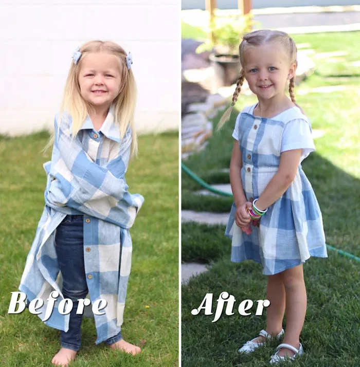 Genius Mom Uses Husband's Old Shirts To Make Dresses For Her Daughters, And Result Is Amazing