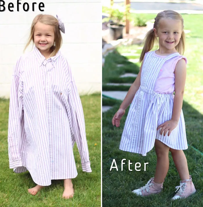 Genius Mom Uses Husband's Old Shirts To Make Dresses For Her Daughters, And Result Is Amazing