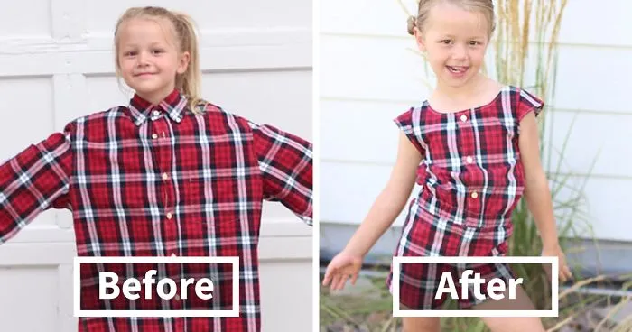 Genius Mom Uses Husband's Old Shirts To Make Dresses For Her Daughters, And Result Is Amazing
