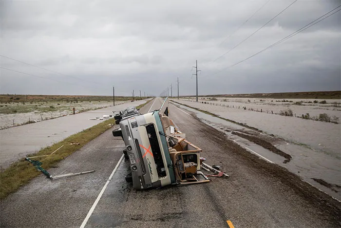 A Destroyed Motor Home On State Highway 188